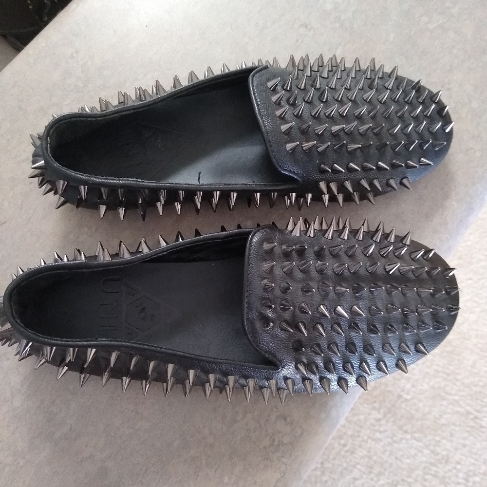 Unif Hellraisers black leather spiked loafers RARE